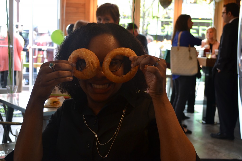I was taught not to play with my food. But the onion rings were so big, I decided to make onion ring glasses. 